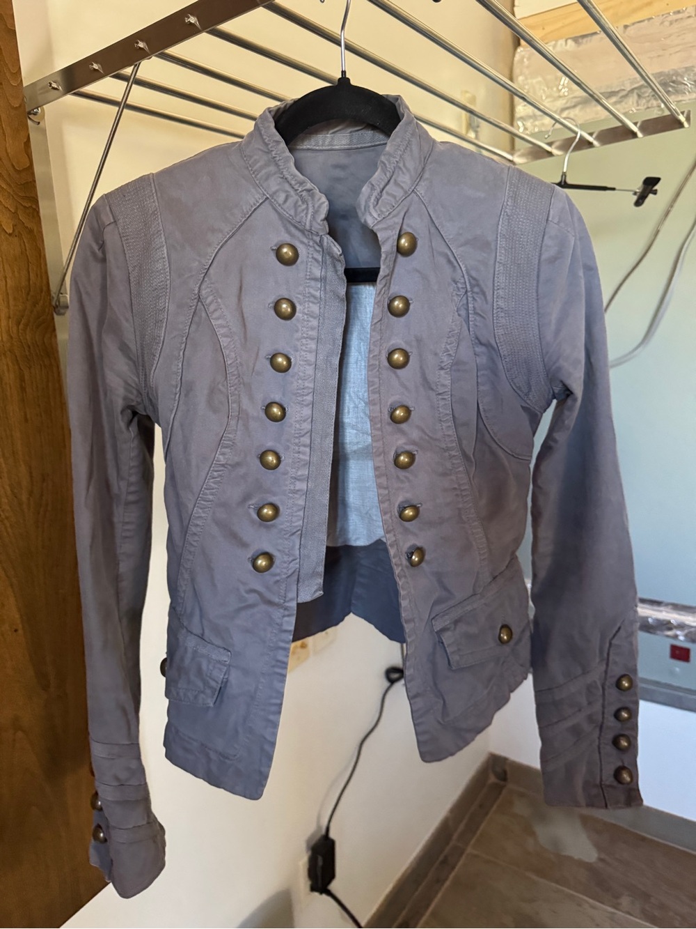 Y2K Womens Military-Style Button Front Jacket - Gray